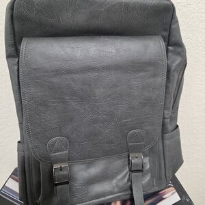 Gray Leather Backpack